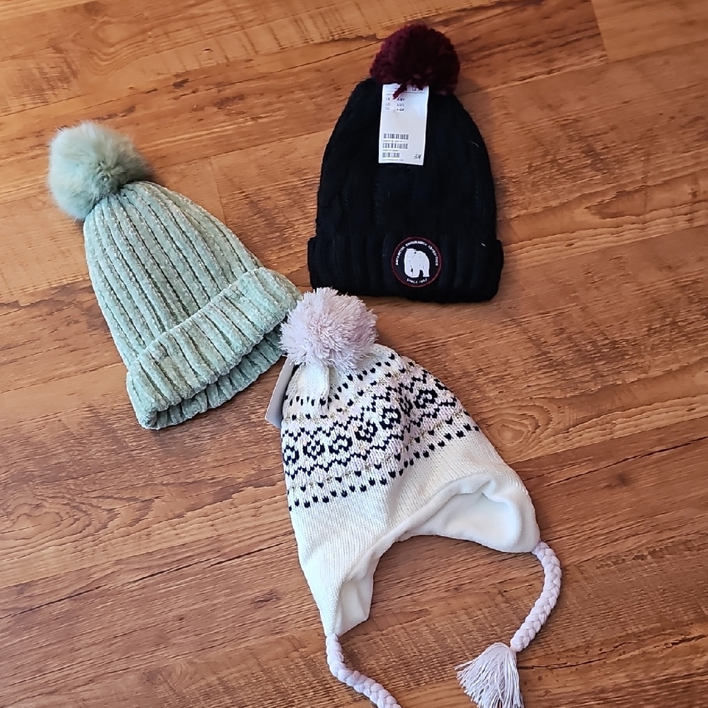 H&M Kids Winter Hat Set - Black, Mint, and White